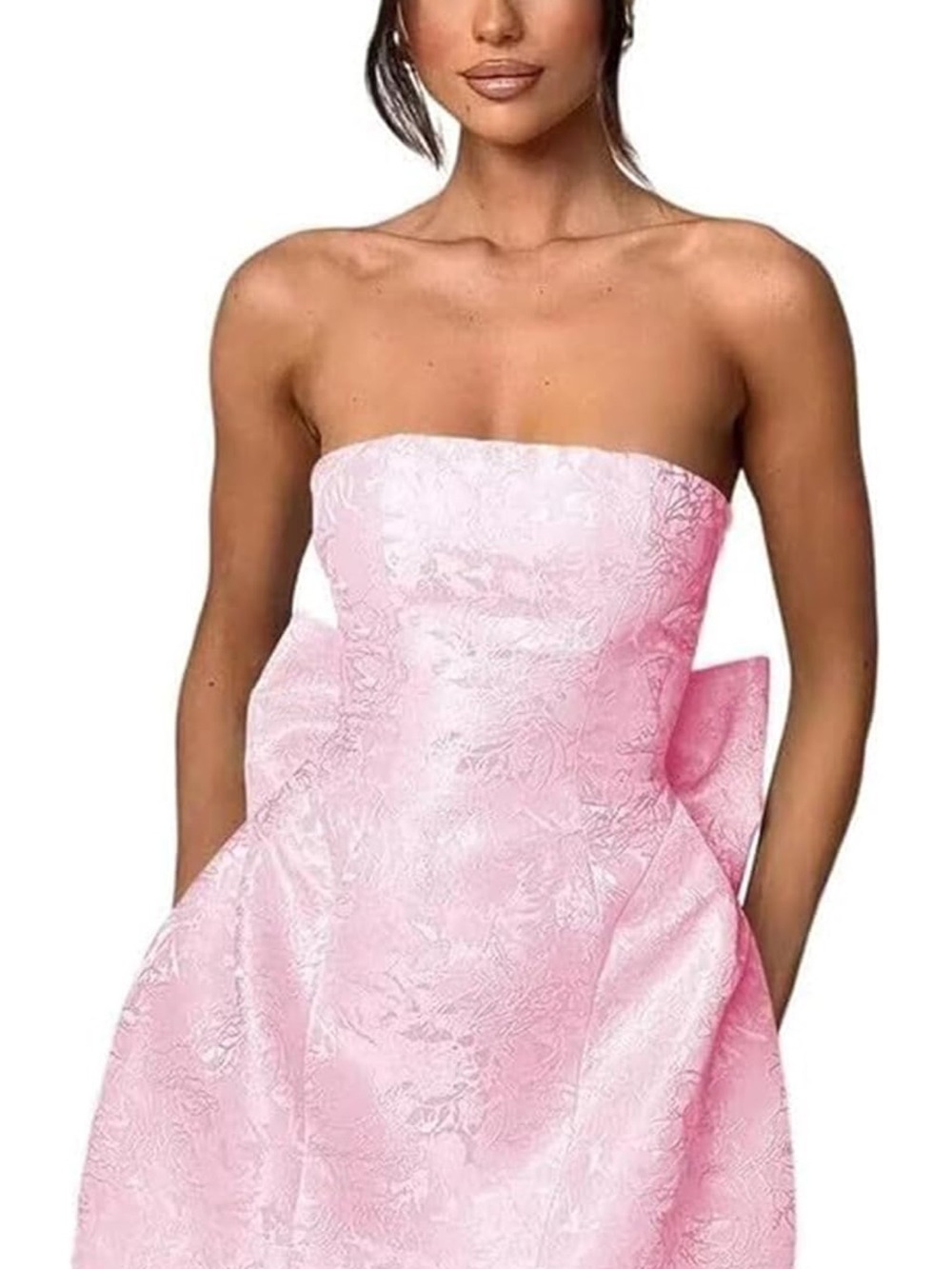 Strapless Pink Jacquard A-Line Dress